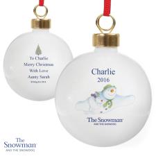 Personalised The Snowman & The Snowdog Flying Bauble